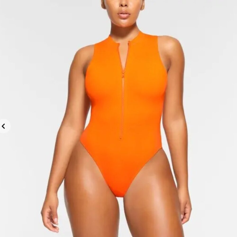 SKIMS Orange Sleeveless Zip One Piece Swim – Orange, 4X (NWT)